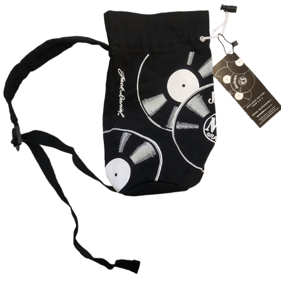 Jack Daniel's Vinyl Record Pattern 1.75 Liter Cinch Sack Bag With Strap - Picture 3 of 6